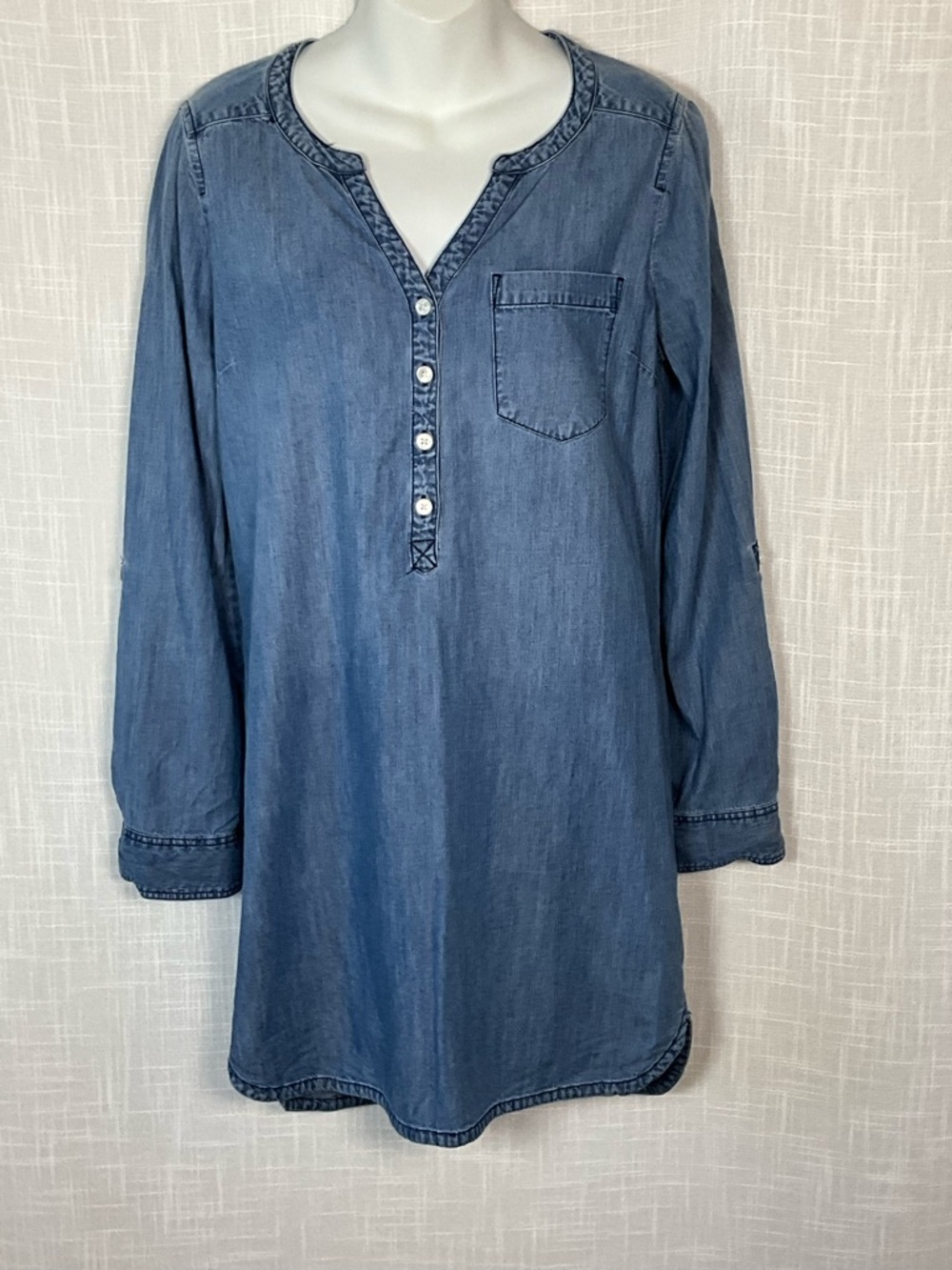 Express Denim Dress Size S-P Blue Dress or Chambray Mini Tunic Sleeve Tabs
